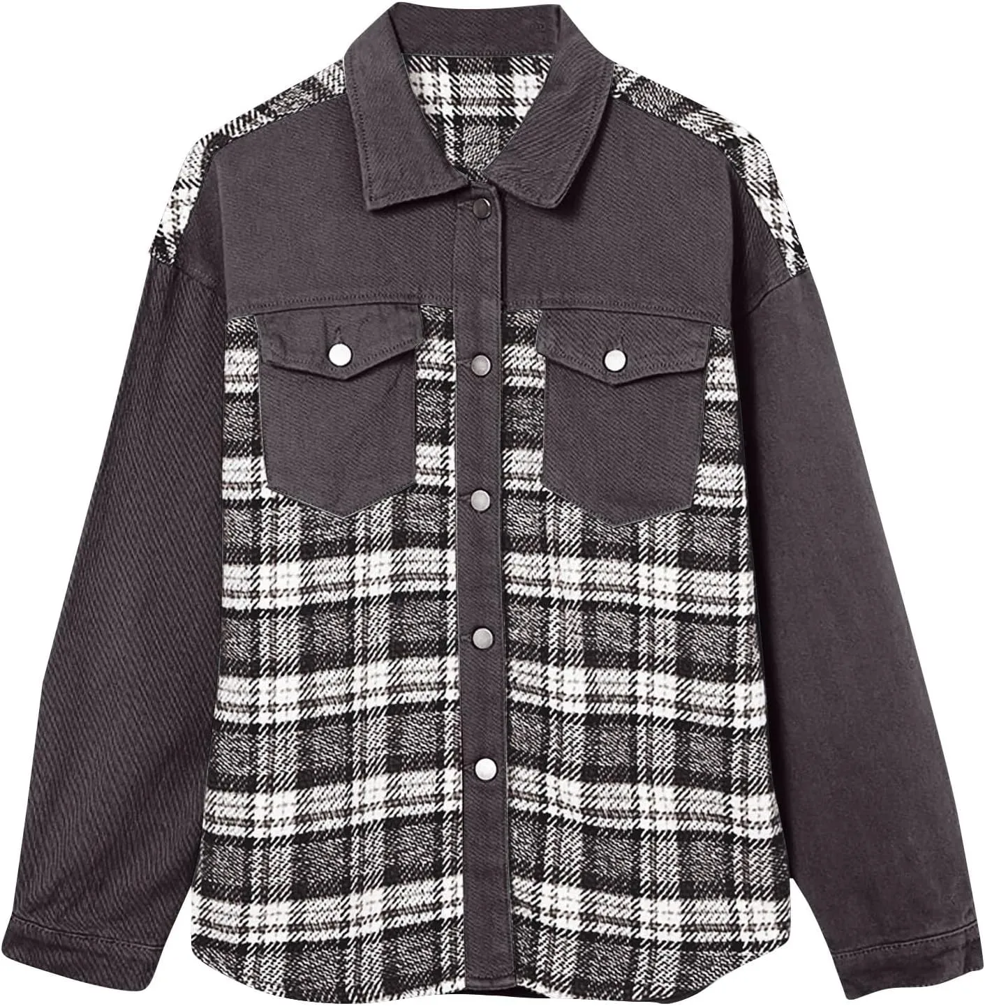 Womens Denim Jacket Plus Size Long Sleeve Lapel Button Down Boyfriend Denim Washed Coat Trucker Denim Jacket