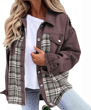 Womens Denim Jacket Plus Size Long Sleeve Lapel Button Down Boyfriend Denim Washed Coat Trucker Denim Jacket