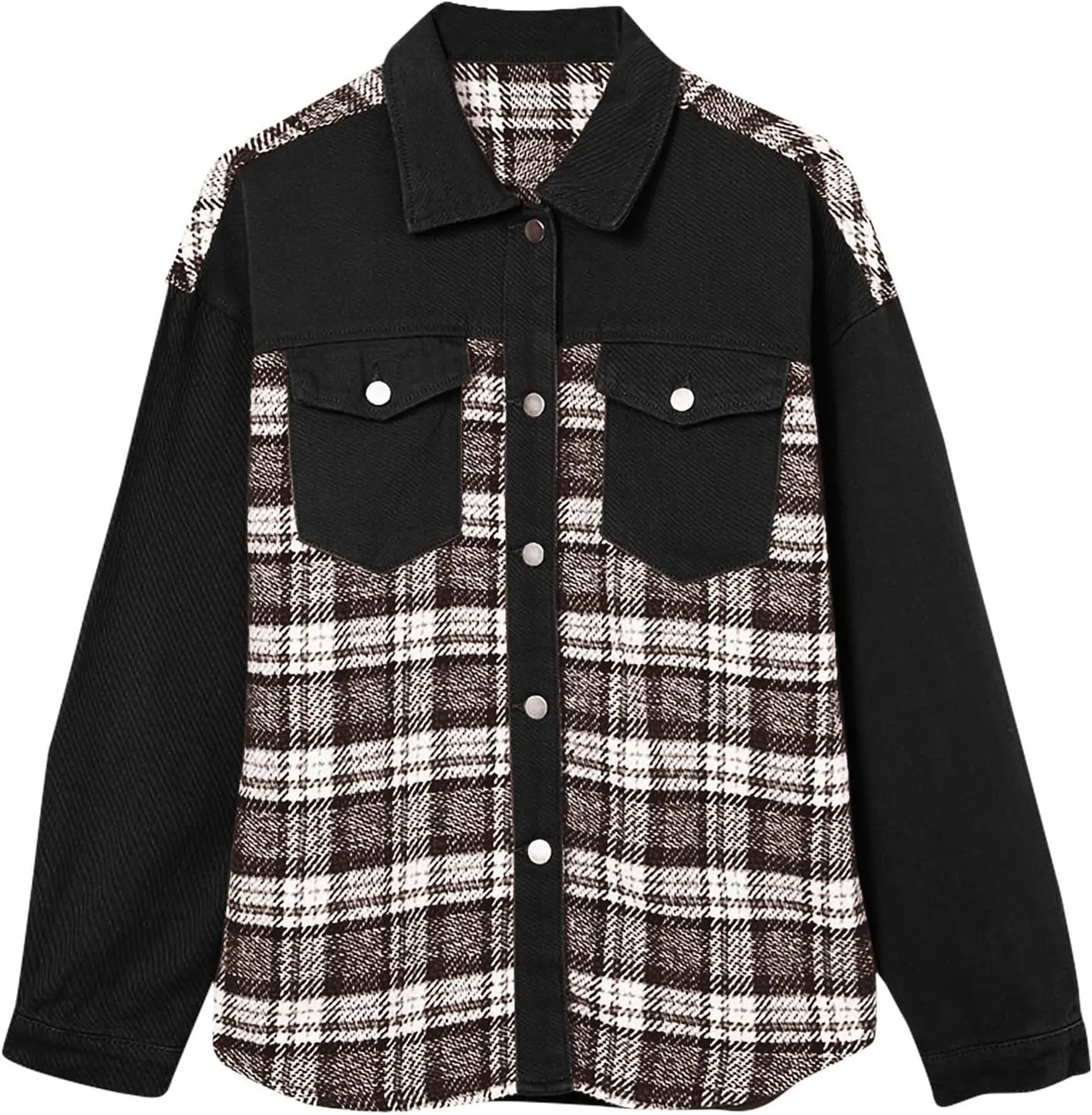 Womens Denim Jacket Plus Size Long Sleeve Lapel Button Down Boyfriend Denim Washed Coat Trucker Denim Jacket