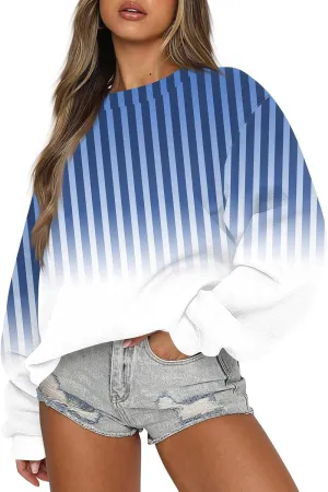 Womens Fall Sweatshirts Dressy Casual Crewneck Striped Color Block Pullover Lightweight Crop Sweatshirts Winter Tops