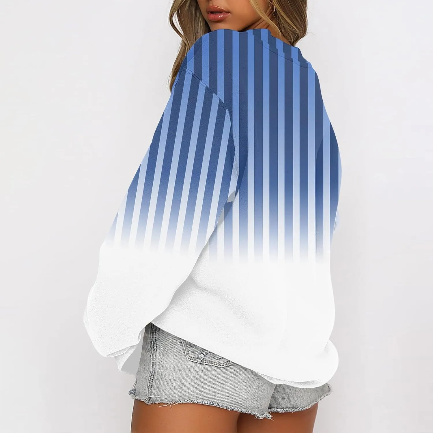 Womens Fall Sweatshirts Dressy Casual Crewneck Striped Color Block Pullover Lightweight Crop Sweatshirts Winter Tops