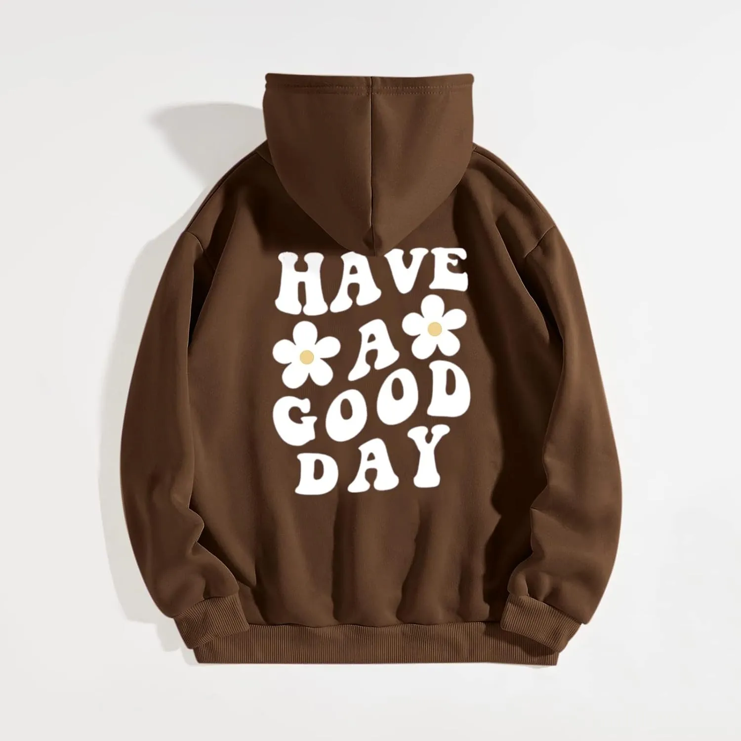 Women's Fashion Hoodies & Sweatshirts Have A Good Day Letter Print Pullover Tops with Pocket Drop Shoulder Causal Hoodies