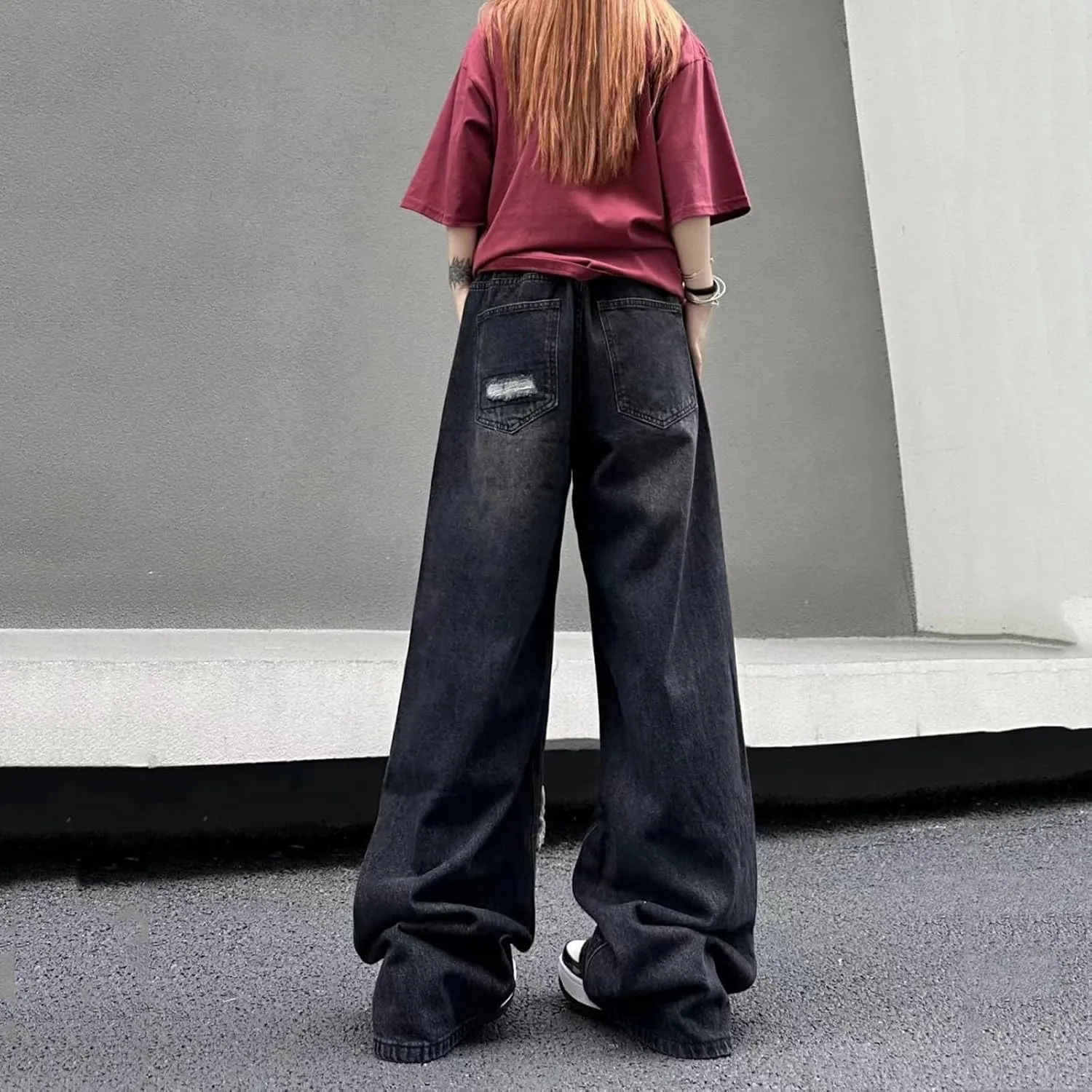 Women's Flare Jeans Irregular Strap Jeans Loose Wide Leg Pants Jeans, S-4XL