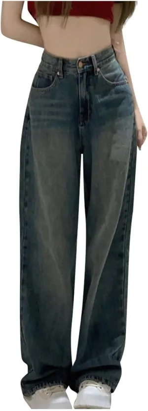 Women's Flare Jeans Irregular Strap Jeans Loose Wide Leg Pants Jeans, S-4XL