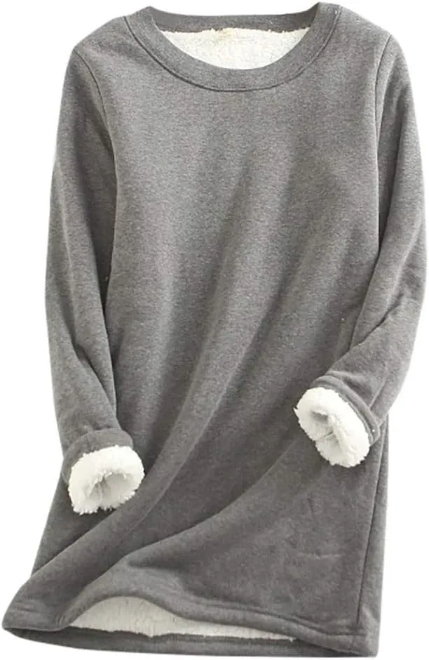 Womens Fleece Lined Pullover Sweatshirt Warm Soft Sweater Tops Sherpa Cozy Sweatshirts Shirt Winter Clothes 2024