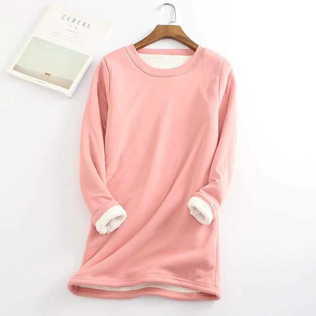 Womens Fleece Lined Pullover Sweatshirt Warm Soft Sweater Tops Sherpa Cozy Sweatshirts Shirt Winter Clothes 2024