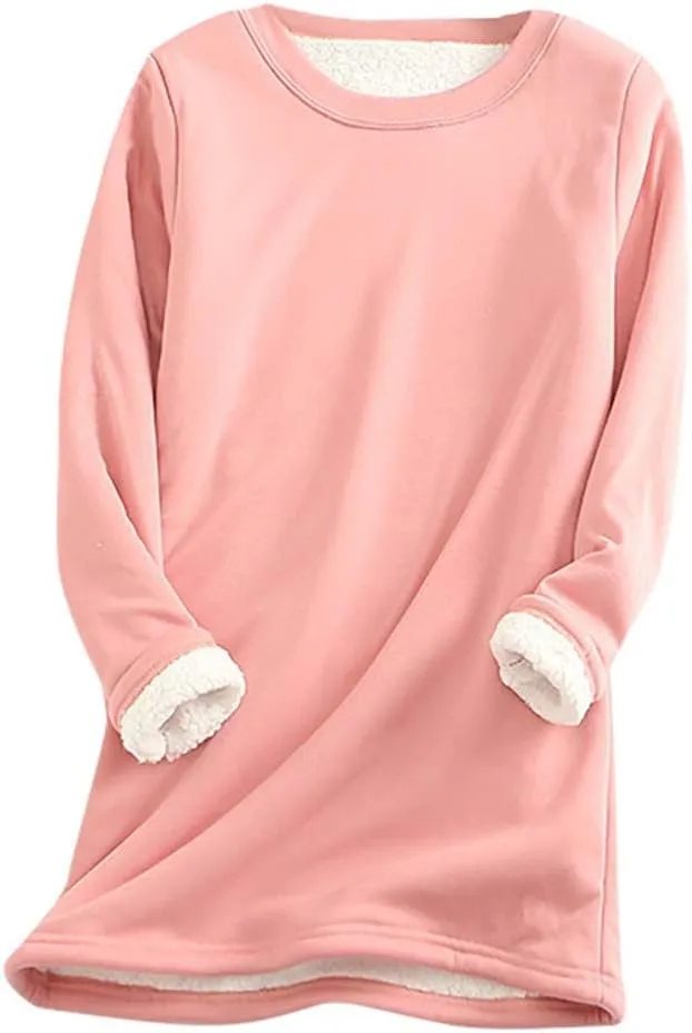 Womens Fleece Lined Pullover Sweatshirt Warm Soft Sweater Tops Sherpa Cozy Sweatshirts Shirt Winter Clothes 2024