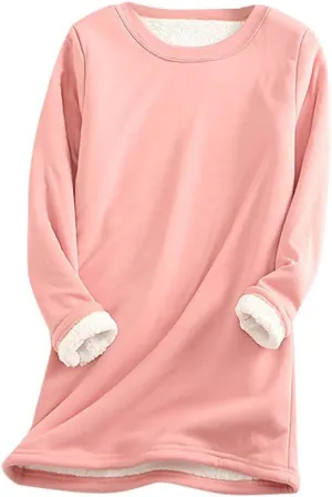 Womens Fleece Lined Pullover Sweatshirt Warm Soft Sweater Tops Sherpa Cozy Sweatshirts Shirt Winter Clothes 2024