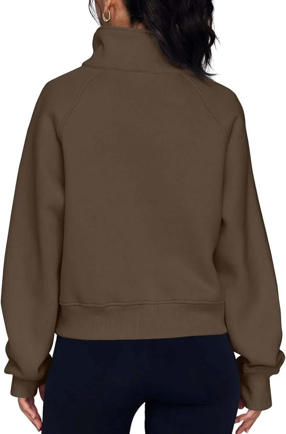 Womens Half Zip Pullover Cropped Oversized Sweatshirt Y2k Fleece Sweater Stand Collar Preppy Clothes with Thumb Holes
