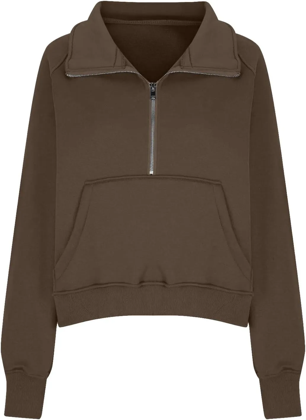 Womens Half Zip Pullover Cropped Oversized Sweatshirt Y2k Fleece Sweater Stand Collar Preppy Clothes with Thumb Holes