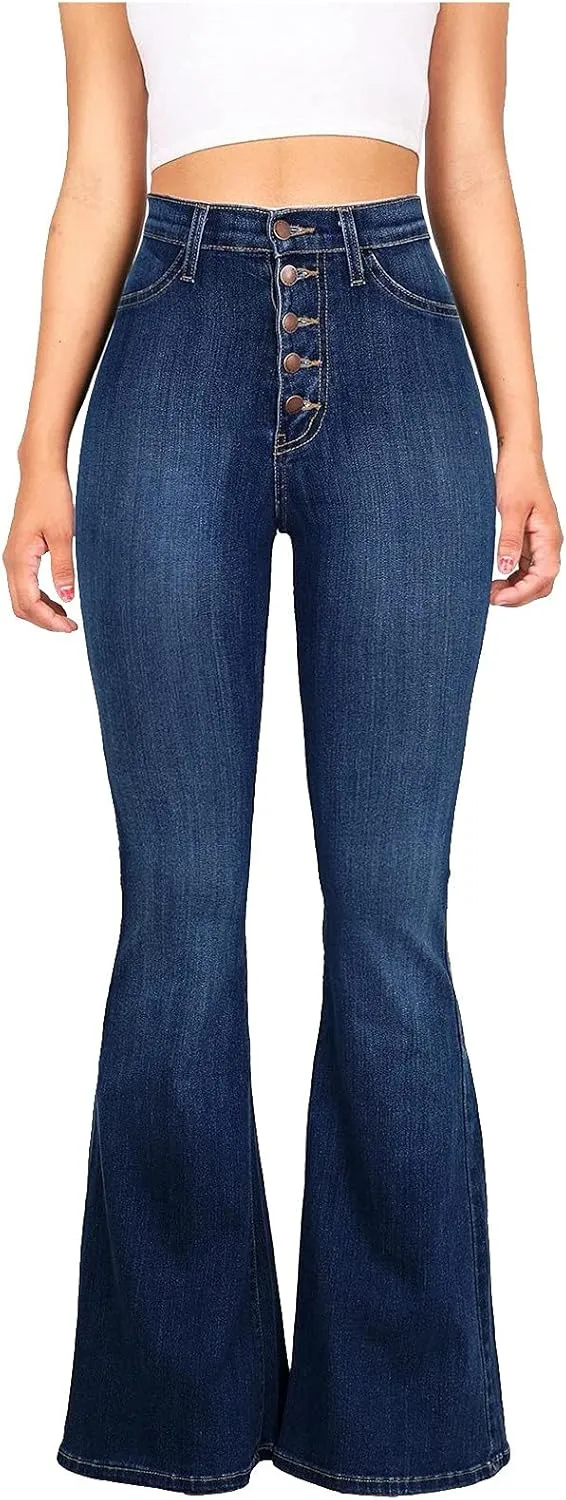 Womens High Waisted Bell Bottom Jeans Denim High Rise Flare Jeans Denim Pants with Wide Leg Bootcut Jeans
