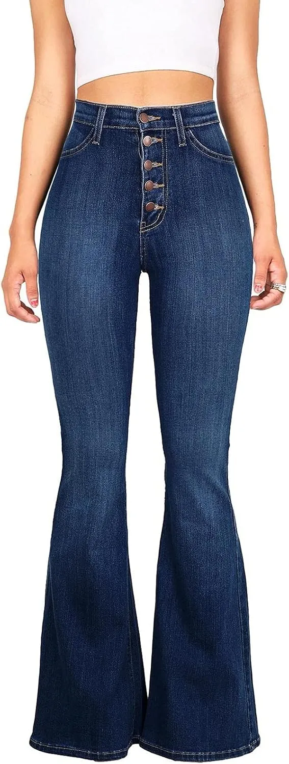 Womens High Waisted Bell Bottom Jeans Denim High Rise Flare Jeans Denim Pants with Wide Leg Bootcut Jeans