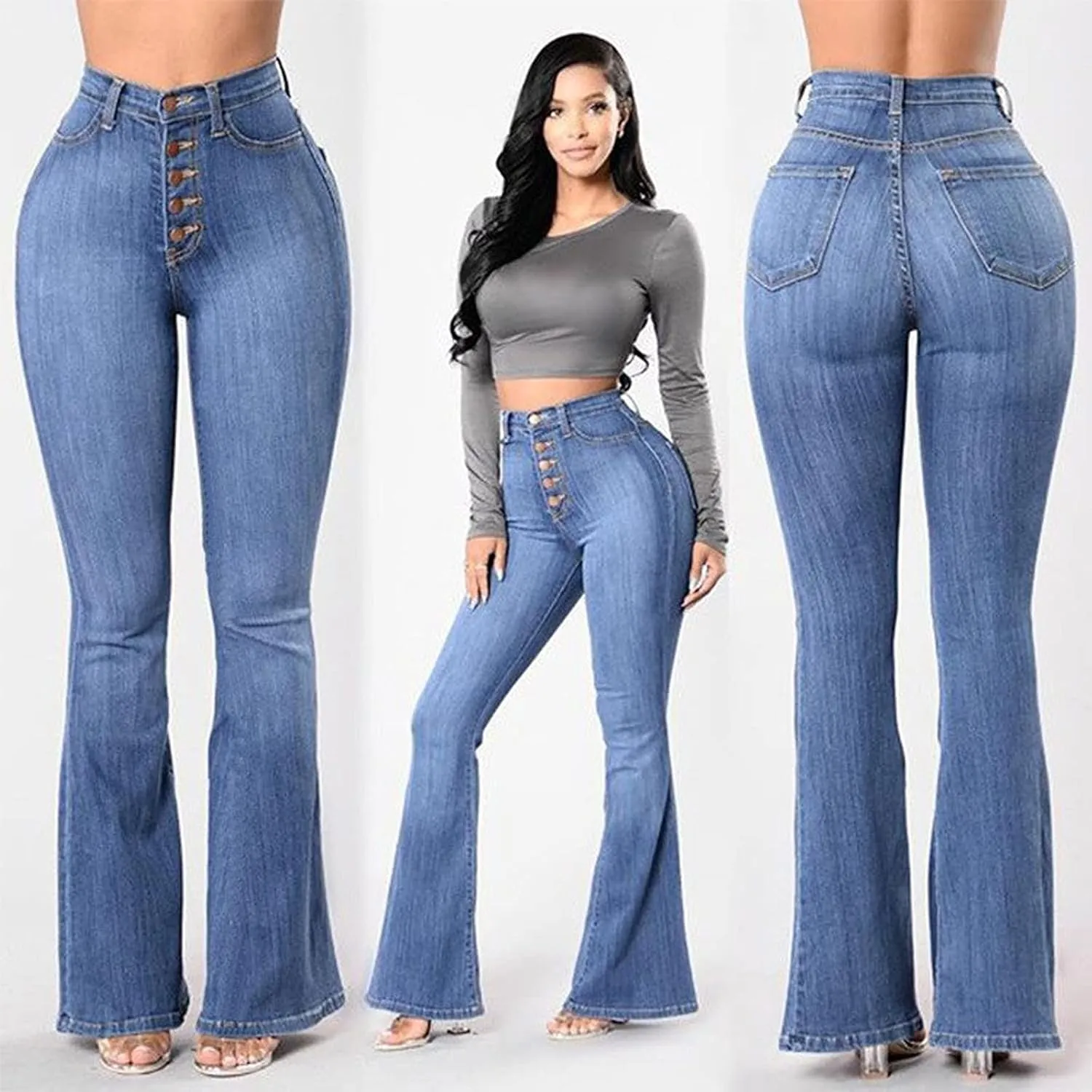 Womens High Waisted Bell Bottom Jeans Denim High Rise Flare Jeans Denim Pants with Wide Leg Bootcut Jeans