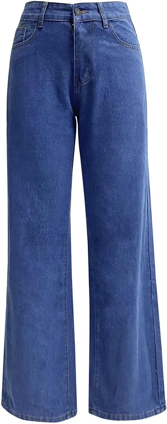 Women's High Waisted Jeans Boyfriend Baggy Straight Leg Jeans Casual Wide Leg Loose Denim Pants with Pockets