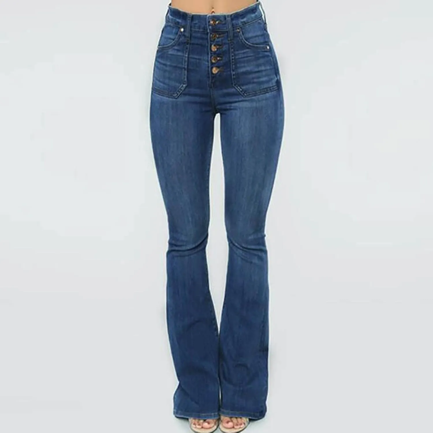 Women's High Waisted Jeans Distressed Stretch Jeans Ladies Ripped Butt Lift Pants Denim Flare Pencil Jeans