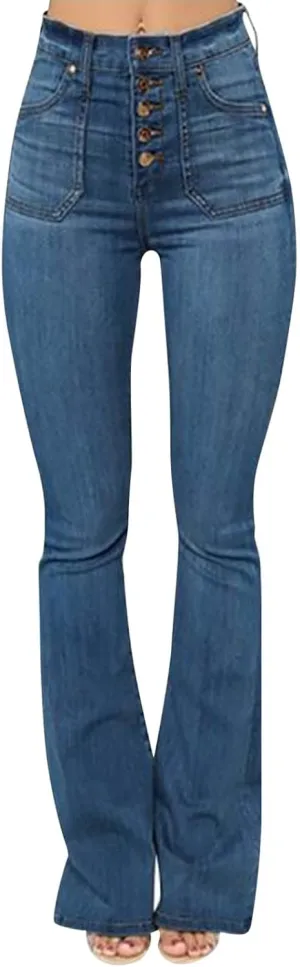 Women's High Waisted Jeans Distressed Stretch Jeans Ladies Ripped Butt Lift Pants Denim Flare Pencil Jeans