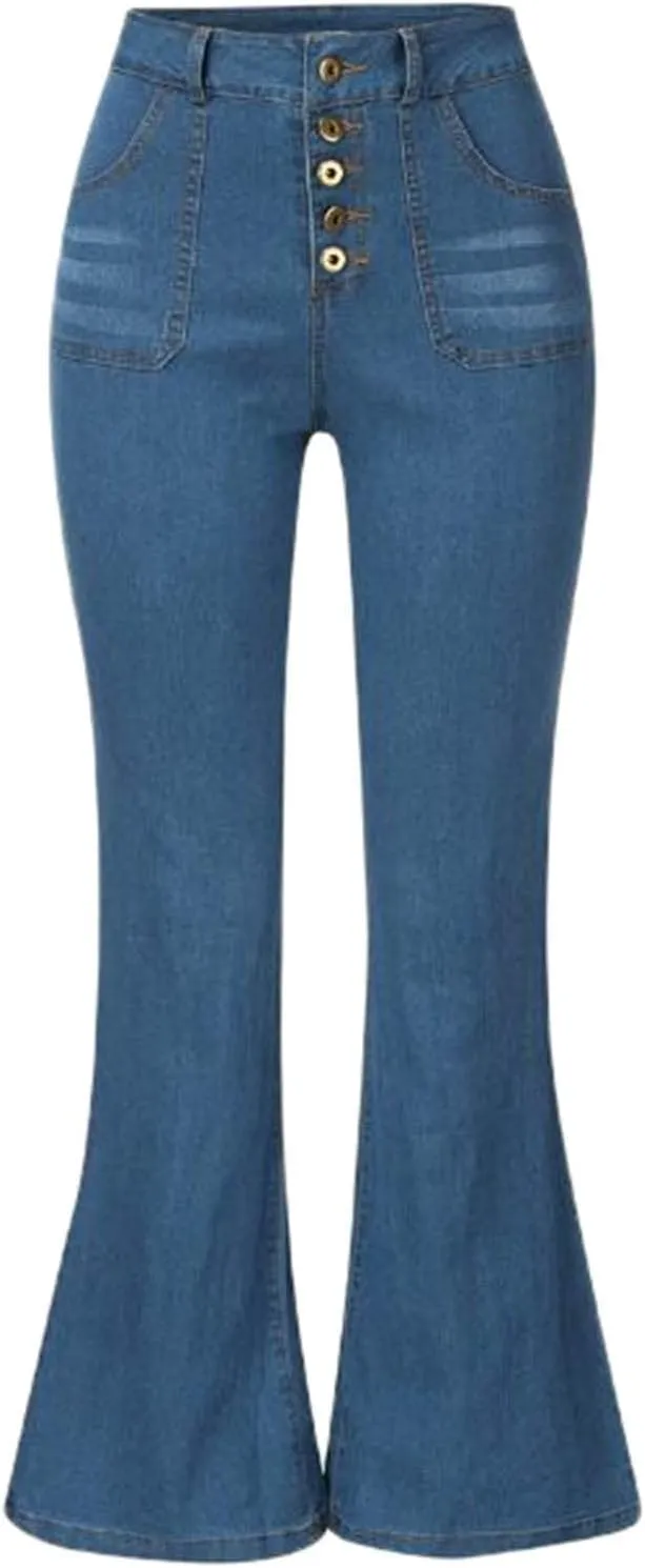 Women's High Waisted Jeans Distressed Stretch Jeans Ladies Ripped Butt Lift Pants Denim Flare Pencil Jeans