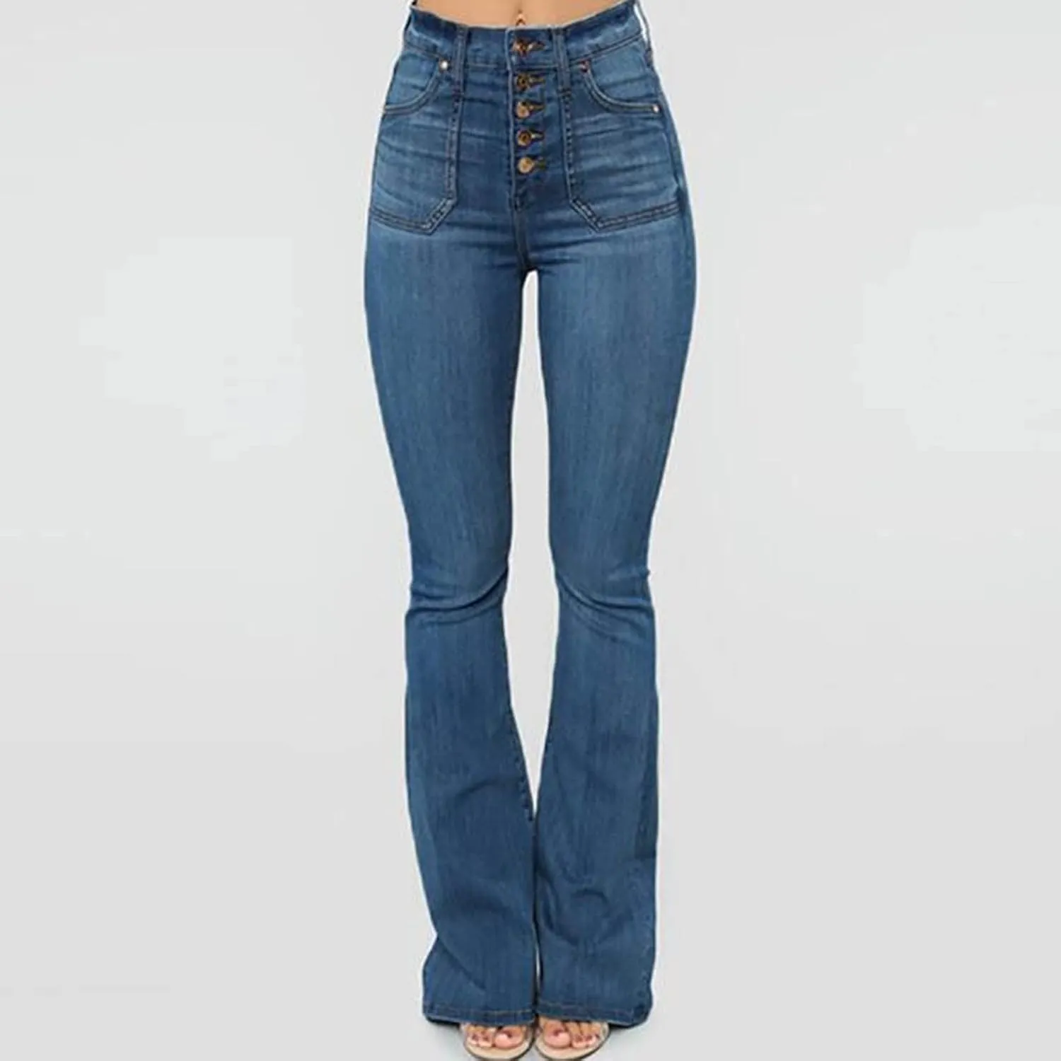 Women's High Waisted Jeans Distressed Stretch Jeans Ladies Ripped Butt Lift Pants Denim Flare Pencil Jeans