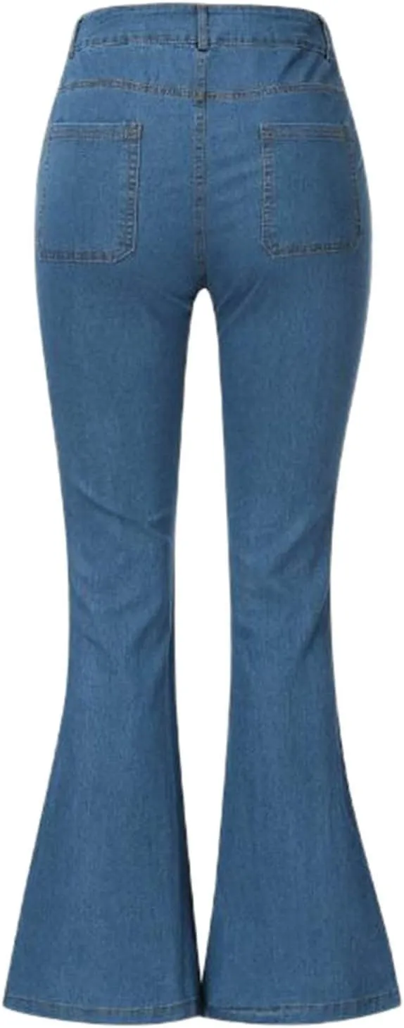 Women's High Waisted Jeans Distressed Stretch Jeans Ladies Ripped Butt Lift Pants Denim Flare Pencil Jeans