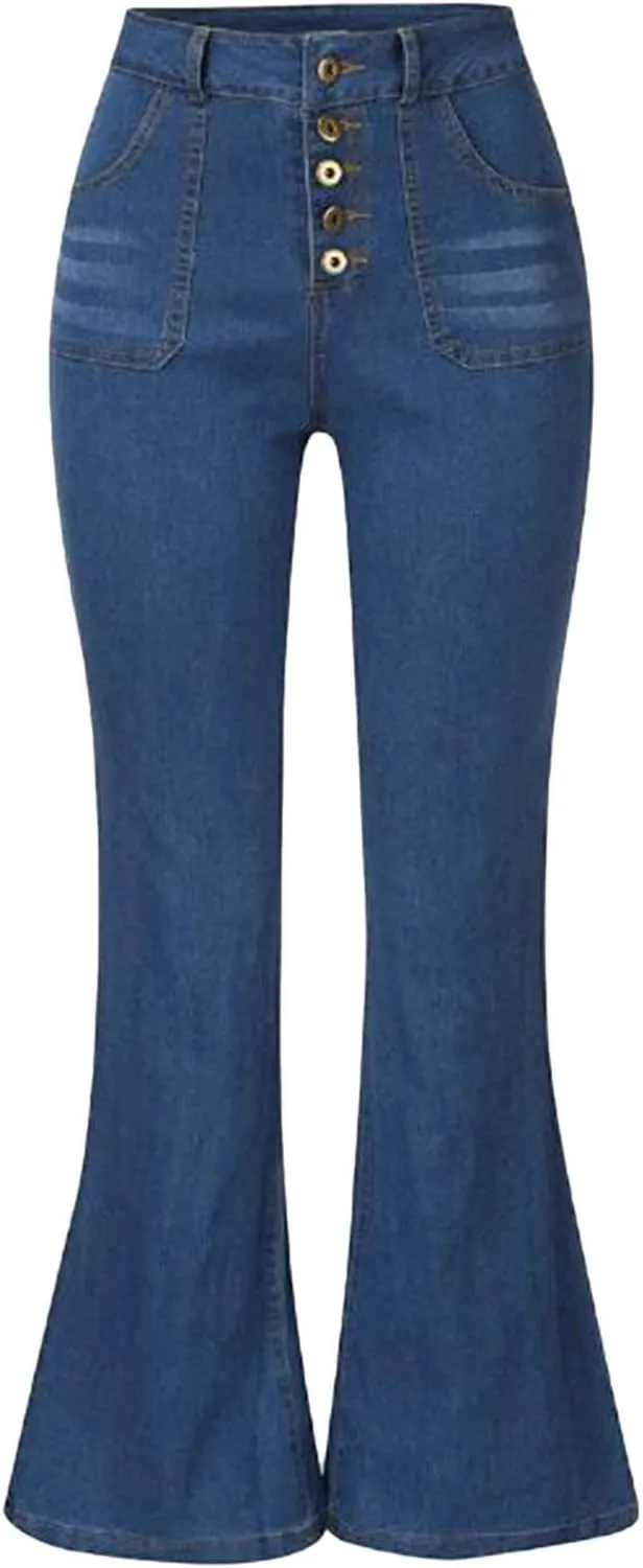 Women's High Waisted Jeans Distressed Stretch Jeans Ladies Ripped Butt Lift Pants Denim Flare Pencil Jeans