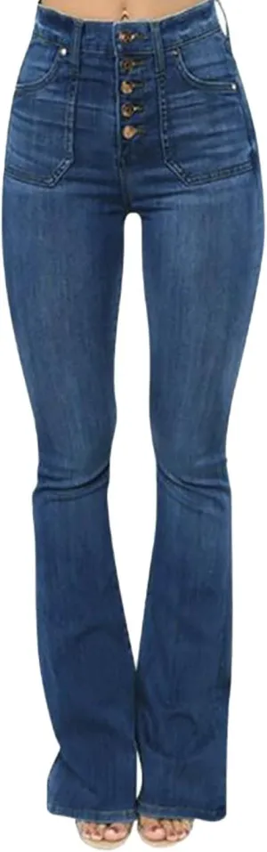 Women's High Waisted Jeans Distressed Stretch Jeans Ladies Ripped Butt Lift Pants Denim Flare Pencil Jeans