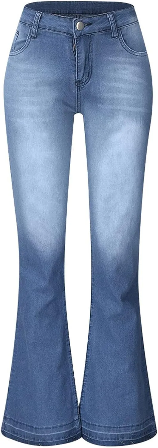 Women's High Waisted Jeans Jeans Skinny Flare Pants Long Solid Color Jeans, XS-4XL