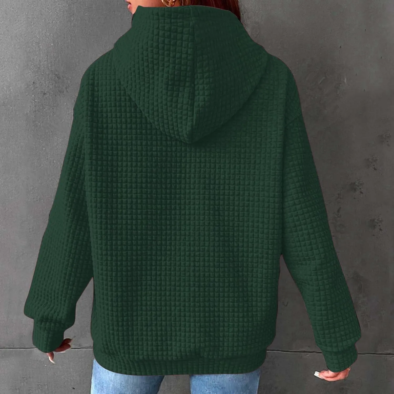 Womens Hoodies Casual Long Sleeve Waffle Sweatshirt Solid Drawstring Hooded Sweatshirt with Pocket Trendy Y2k Hoodie