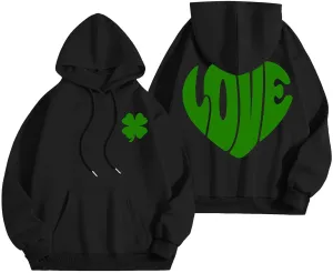 Women's Hoodies Heart Print Graphic Long Sleeve Oversized Sweatshirts Drawstring Pullover Top with Pockets