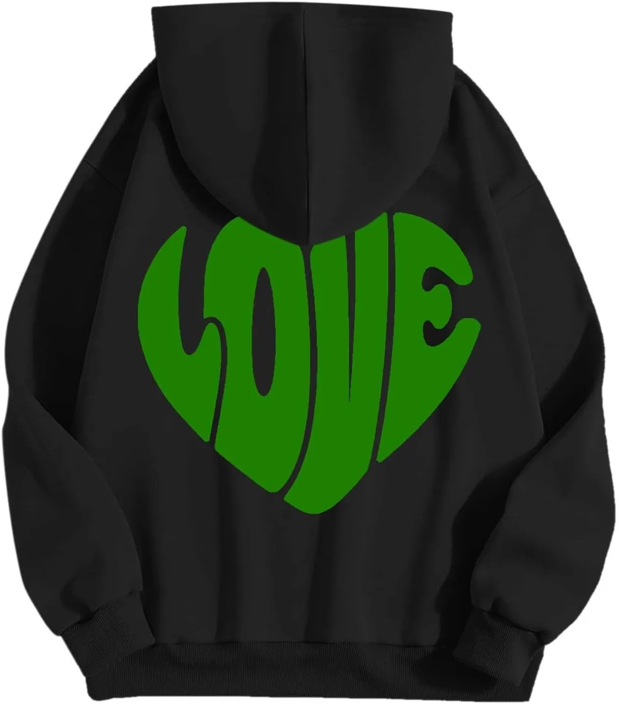 Women's Hoodies Heart Print Graphic Long Sleeve Oversized Sweatshirts Drawstring Pullover Top with Pockets