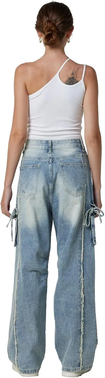 Womens Jeans Baggy Jeans Casual Wide Leg Pants Jeans Boyfriend Jeans High Waist Baggy Plus Size Distressed Y2K Streetwear