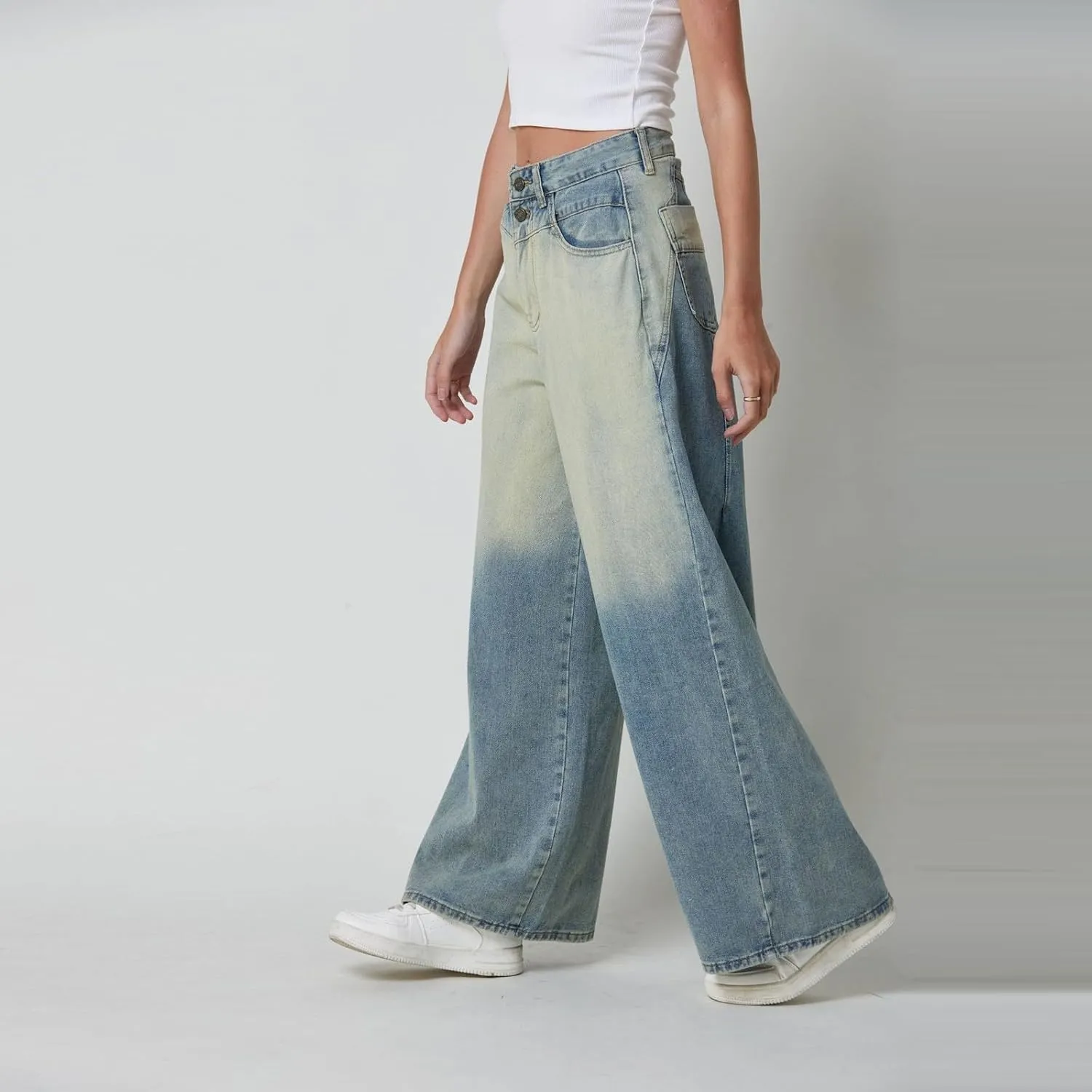 Womens Jeans Baggy Jeans Casual Wide Leg Pants Jeans Boyfriend Jeans High Waist Baggy Plus Size Distressed Y2K Streetwear