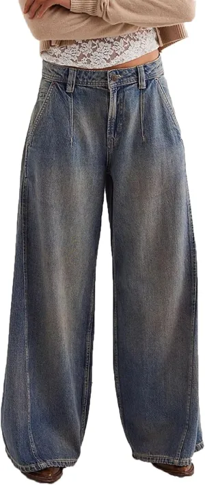 Womens Jeans Baggy Jeans Casual Wide Leg Pants Jeans Boyfriend Jeans High Waist Baggy Plus Size Distressed Y2K Streetwear