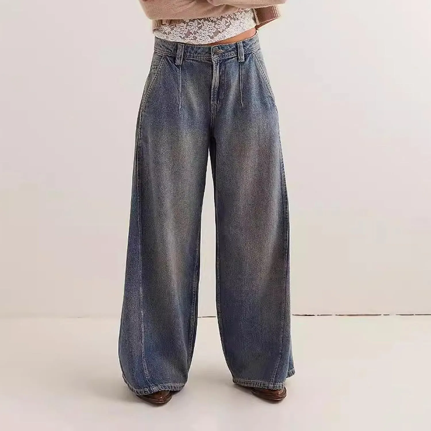 Womens Jeans Baggy Jeans Casual Wide Leg Pants Jeans Boyfriend Jeans High Waist Baggy Plus Size Distressed Y2K Streetwear