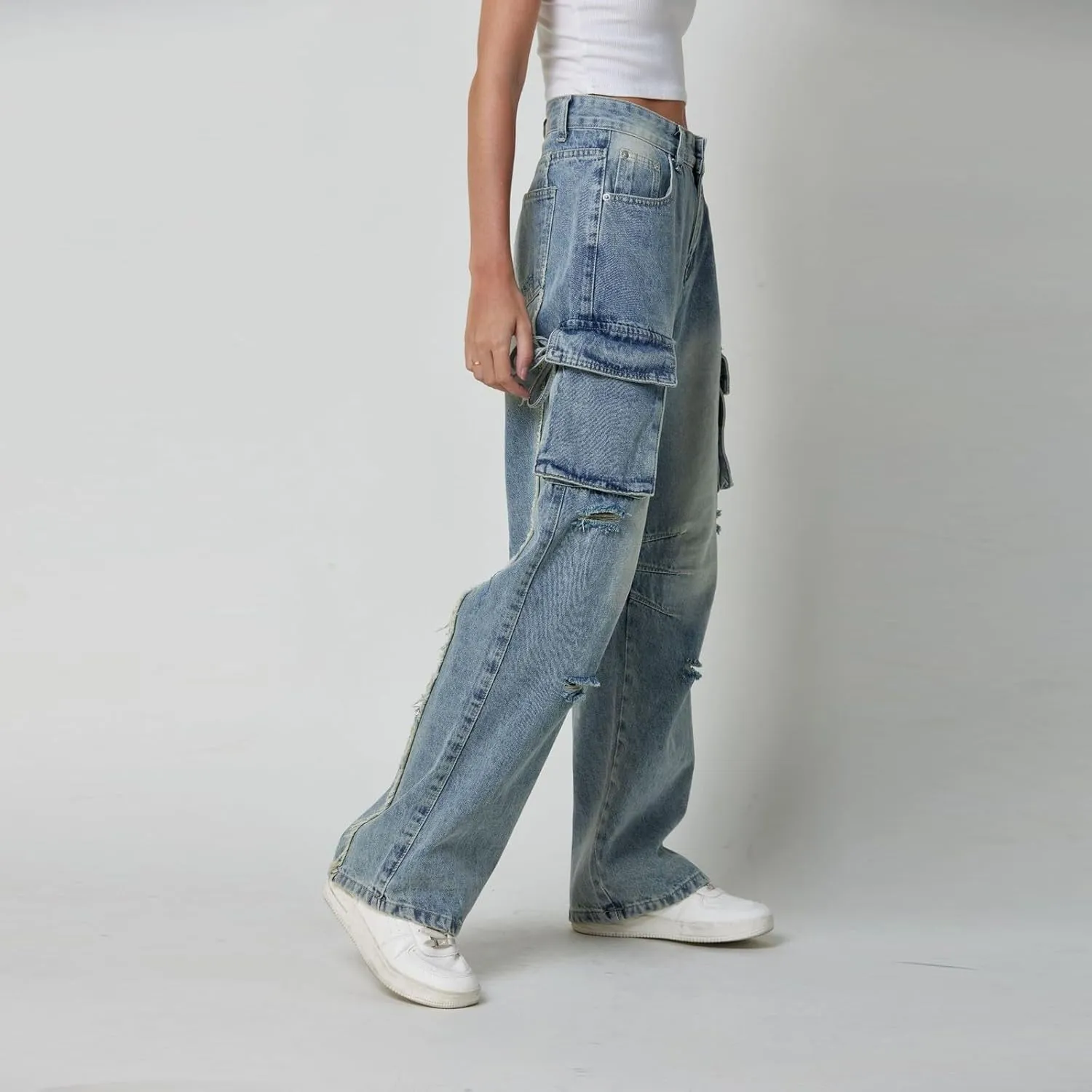 Womens Jeans Baggy Jeans Casual Wide Leg Pants Jeans Boyfriend Jeans High Waist Baggy Plus Size Distressed Y2K Streetwear