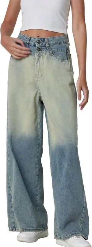 Womens Jeans Baggy Jeans Casual Wide Leg Pants Jeans Boyfriend Jeans High Waist Baggy Plus Size Distressed Y2K Streetwear