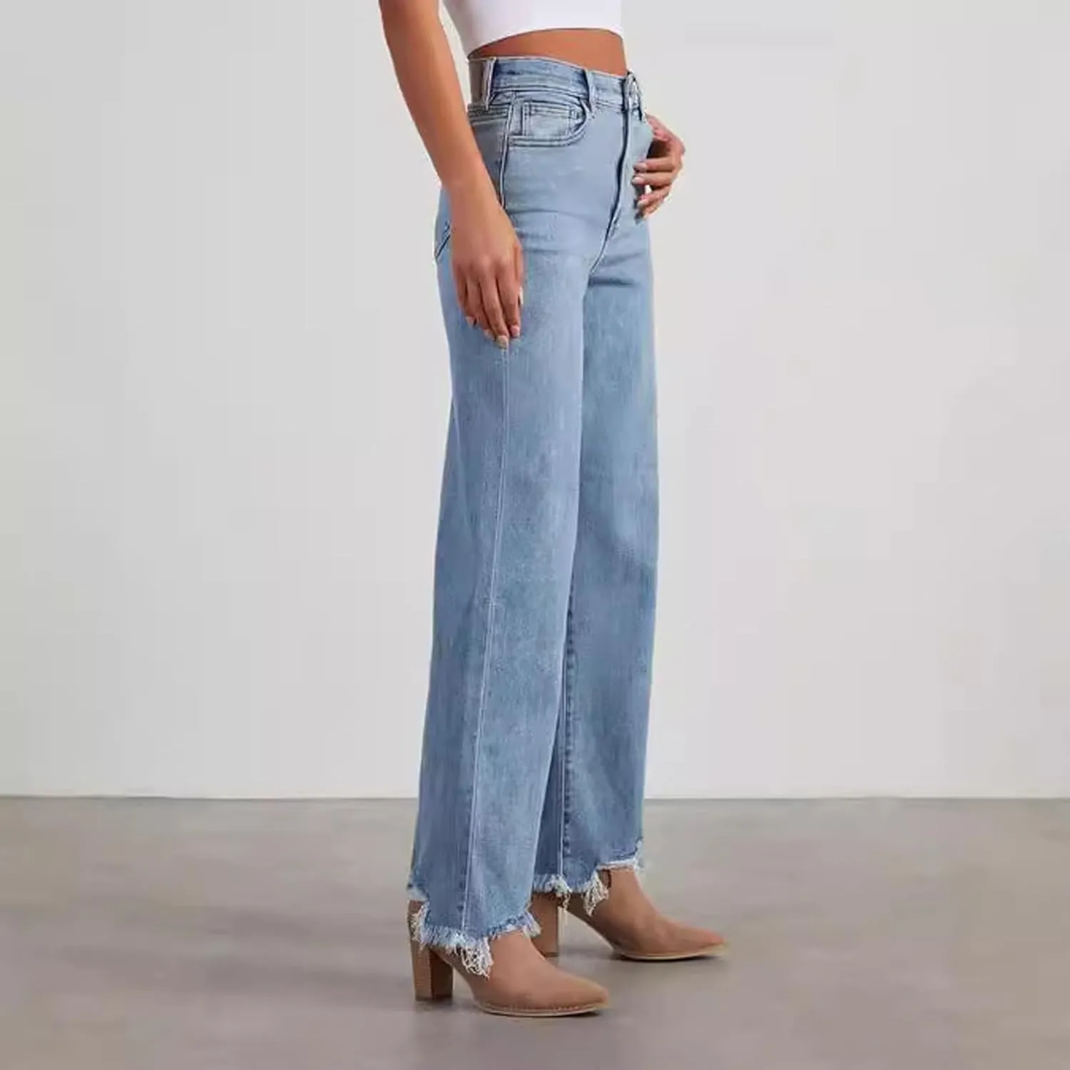Womens Jeans Baggy Jeans Casual Wide Leg Pants Jeans Boyfriend Jeans High Waist Baggy Plus Size Distressed Y2K Streetwear