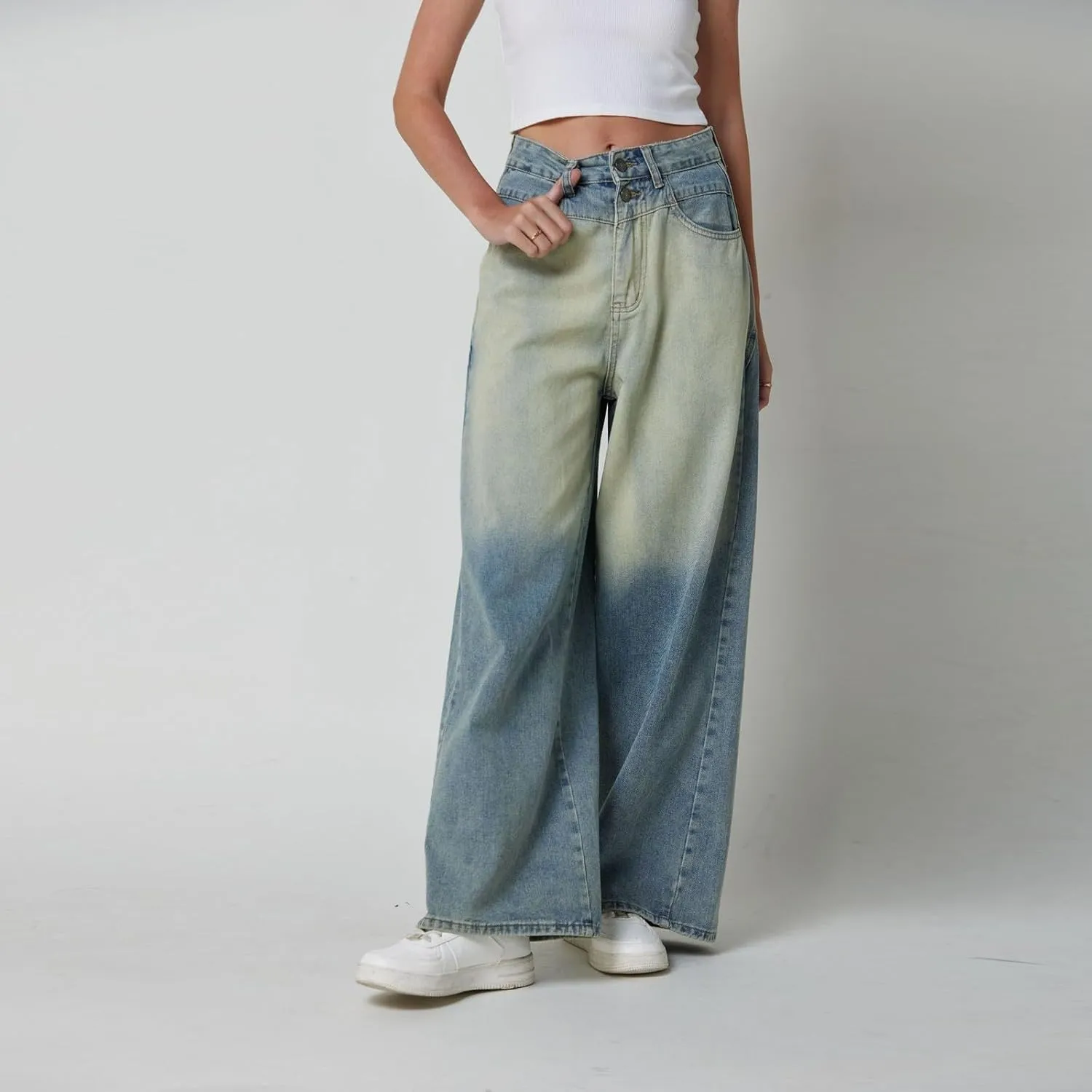 Womens Jeans Baggy Jeans Casual Wide Leg Pants Jeans Boyfriend Jeans High Waist Baggy Plus Size Distressed Y2K Streetwear