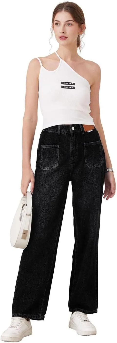 Womens Jeans Baggy Jeans Casual Wide Leg Pants Jeans Boyfriend Jeans High Waist Baggy Plus Size Distressed Y2K Streetwear
