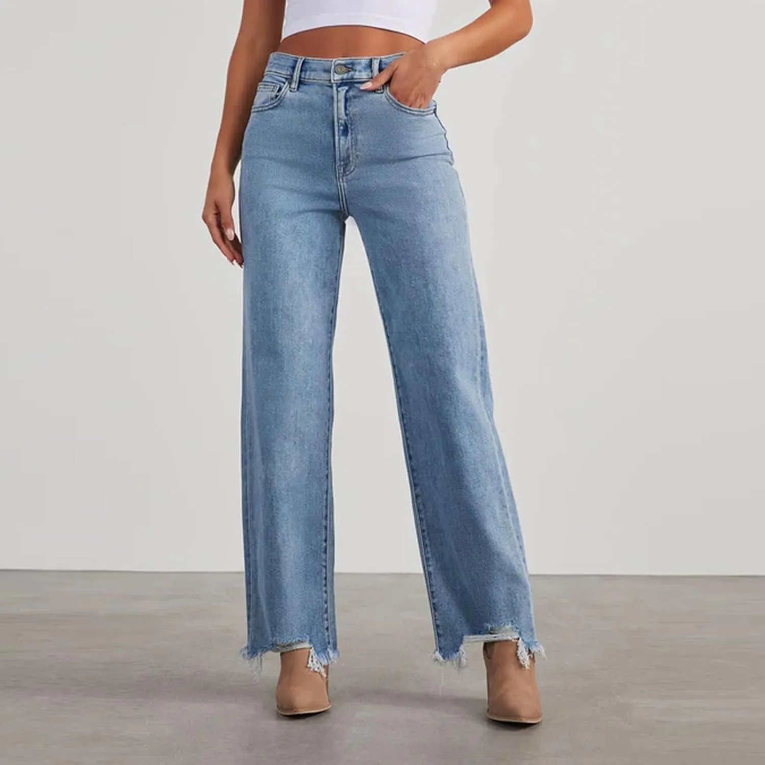 Womens Jeans Baggy Jeans Casual Wide Leg Pants Jeans Boyfriend Jeans High Waist Baggy Plus Size Distressed Y2K Streetwear