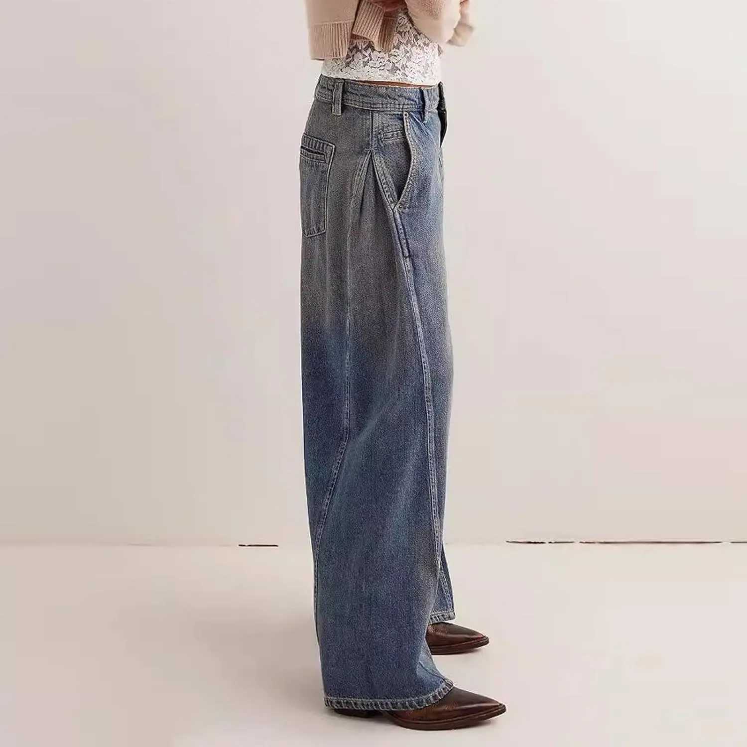 Womens Jeans Baggy Jeans Casual Wide Leg Pants Jeans Boyfriend Jeans High Waist Baggy Plus Size Distressed Y2K Streetwear