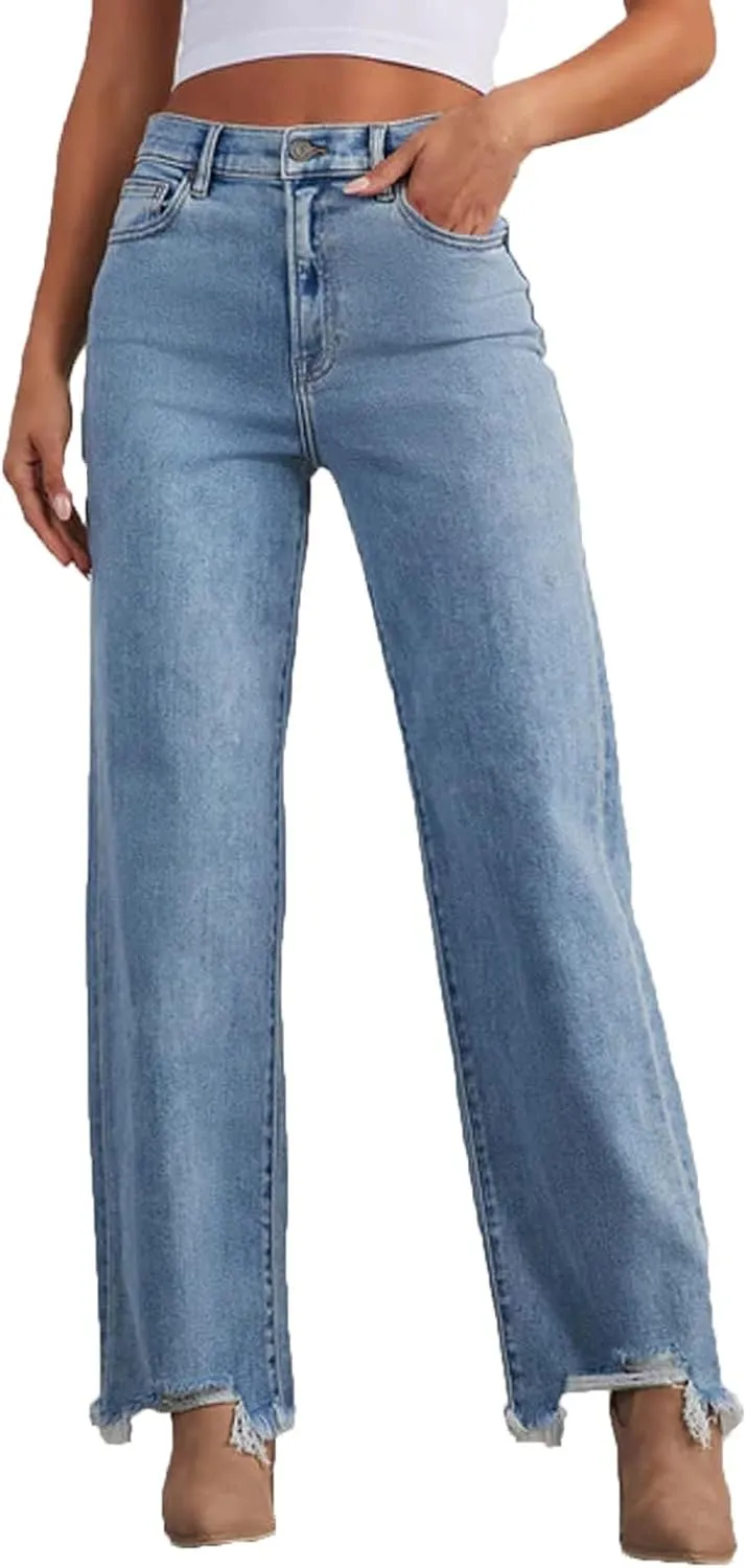 Womens Jeans Baggy Jeans Casual Wide Leg Pants Jeans Boyfriend Jeans High Waist Baggy Plus Size Distressed Y2K Streetwear
