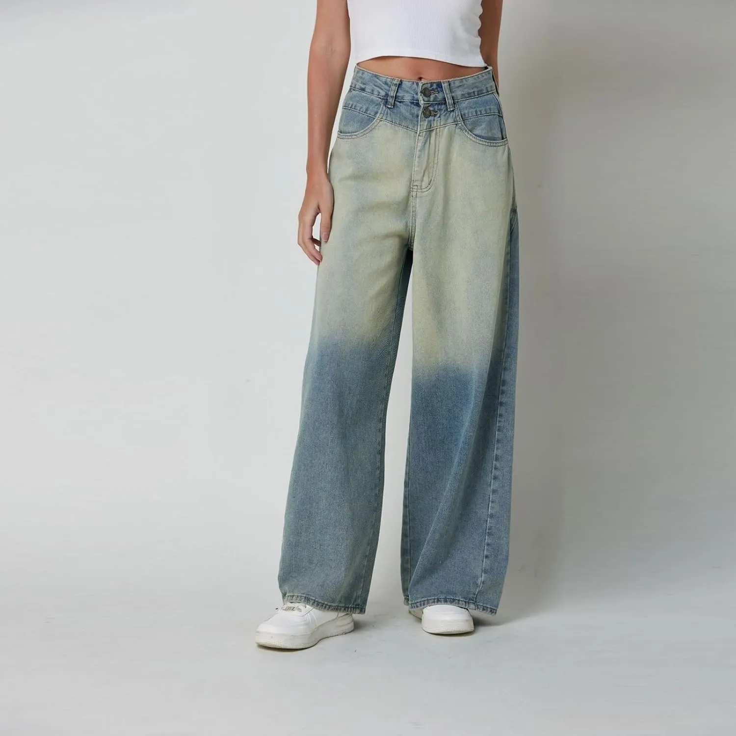 Womens Jeans Baggy Jeans Casual Wide Leg Pants Jeans Boyfriend Jeans High Waist Baggy Plus Size Distressed Y2K Streetwear