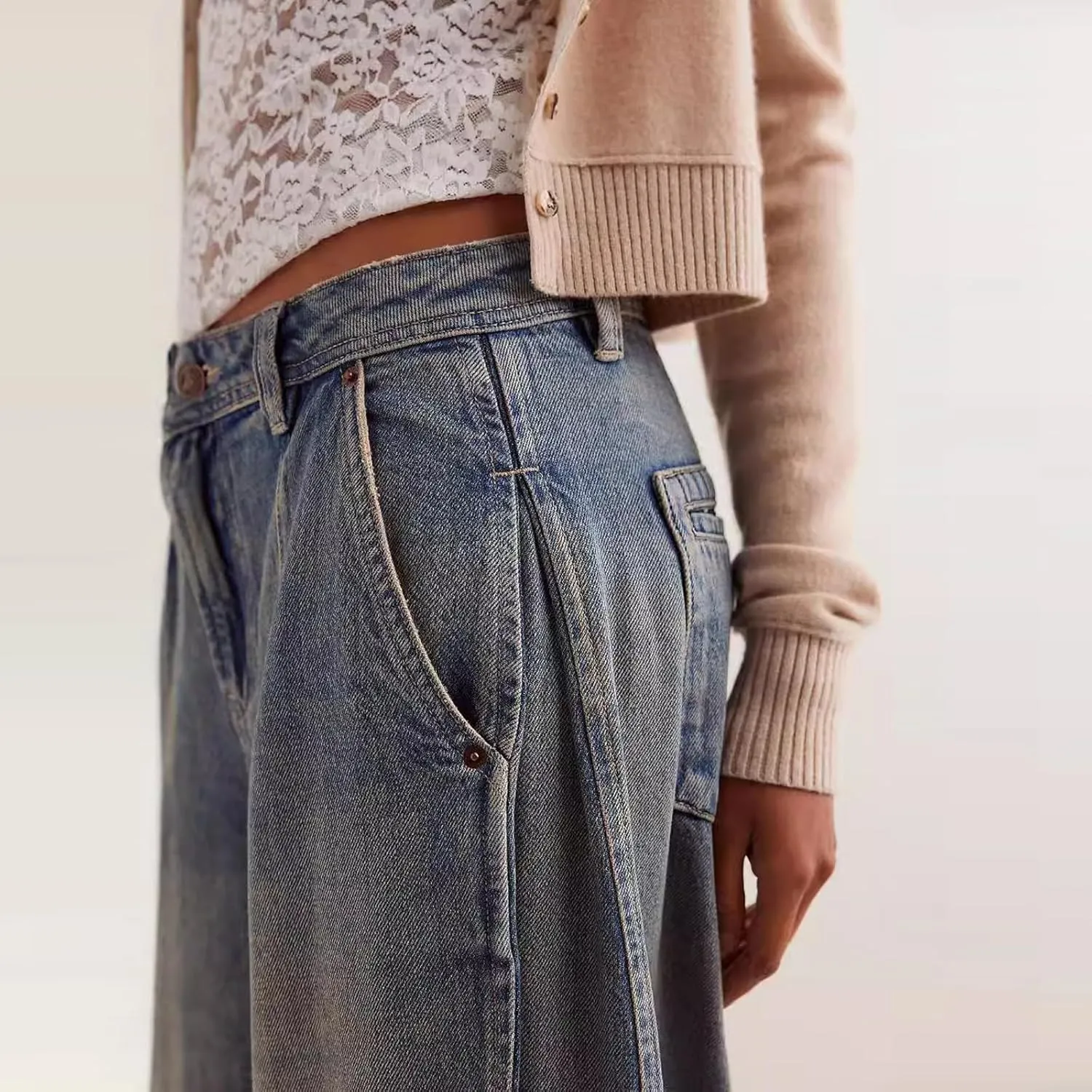 Womens Jeans Baggy Jeans Casual Wide Leg Pants Jeans Boyfriend Jeans High Waist Baggy Plus Size Distressed Y2K Streetwear