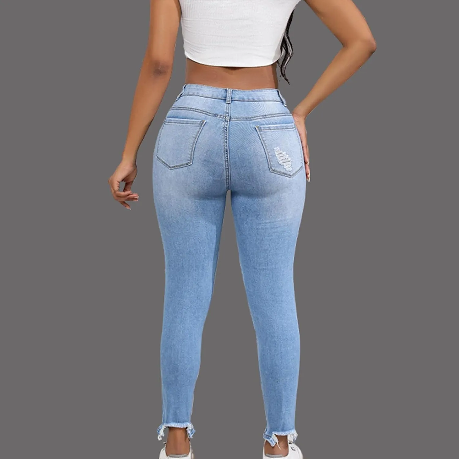 Womens Jeans High Waisted Ripped Stretchy Pants Classic Distressed Jeans Vintage Plus Size Destroyed Denim Pants