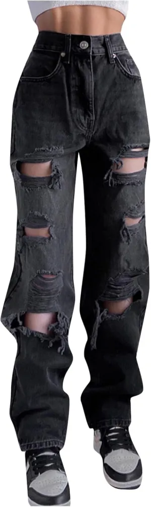 Women's Jeans Jeans High Waist Straight Wide Leg Baggy Trousers Vintage Denim Pants Streetwear Jeans, S-XL