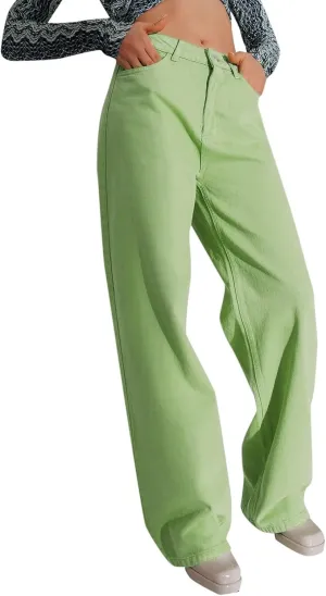 Women's Jeans Mid Rise Bootcut Baggy Jeans for Women Tummy Control Jeans Denim Pants