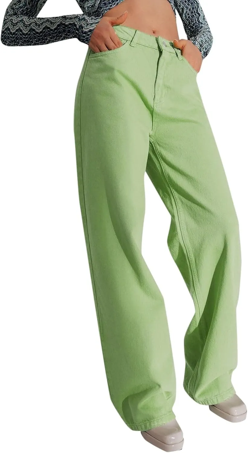 Women's Jeans Mid Rise Bootcut Baggy Jeans for Women Tummy Control Jeans Denim Pants