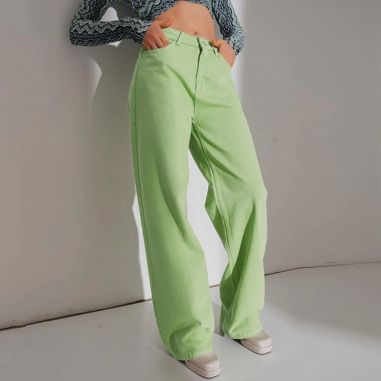Women's Jeans Mid Rise Bootcut Baggy Jeans for Women Tummy Control Jeans Denim Pants
