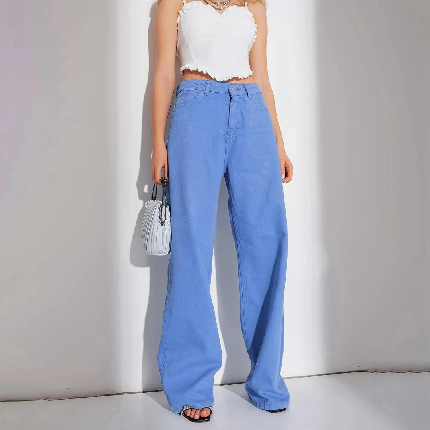 Women's Jeans Mid Rise Bootcut Baggy Jeans for Women Tummy Control Jeans Denim Pants