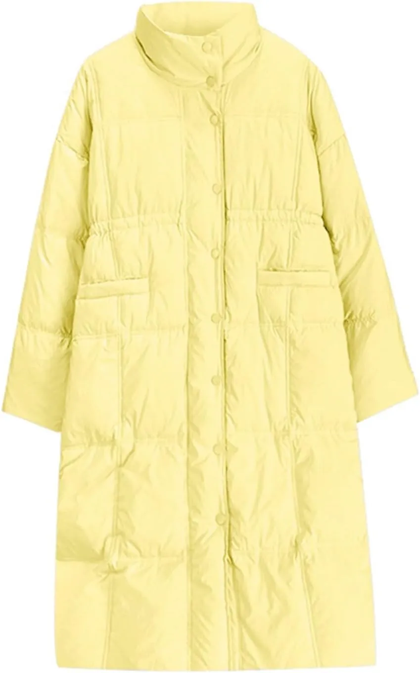 Womens Lightweight Quilted Jackets Long Puffer Down Jacket Thickened Warm Quilted Winter Coat Outerwear with Pockets